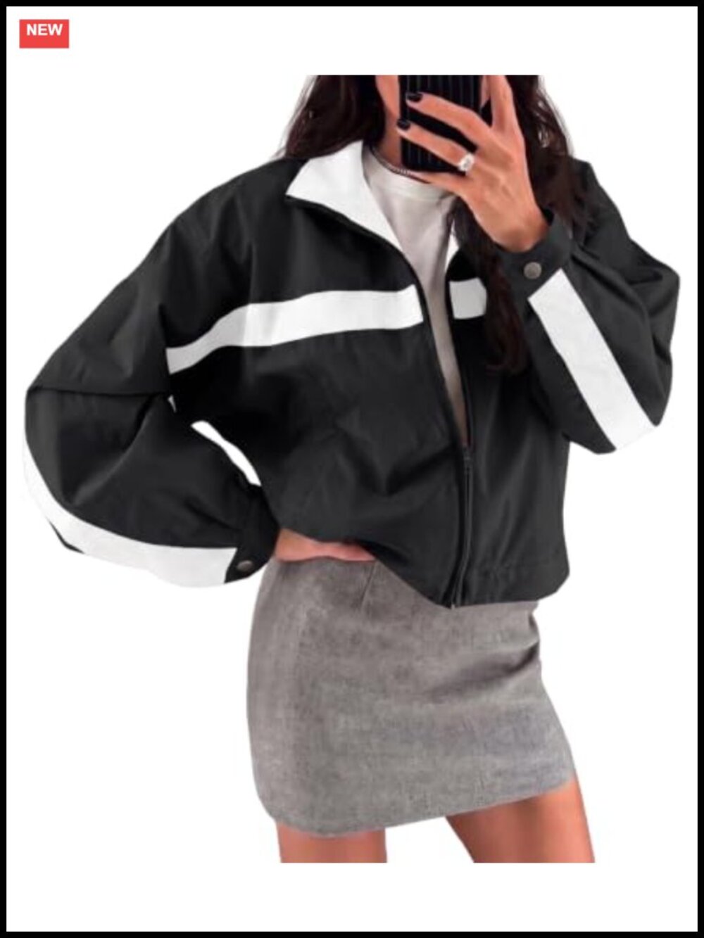 Fisoew Womens Cropped Zip Up Jacket Lightweight Windbreaker Casual Coat Color